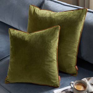 Meridian Velvet Cushion Olive/Ginger