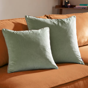 Meridian Velvet Cushion Eucalyptus/Natural