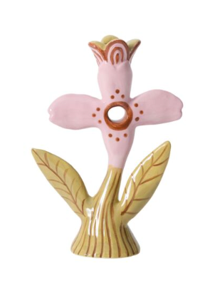 Soft Petal Candleholder with Pink Flower