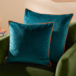 Meridian Velvet Cushion Teal/Clementine