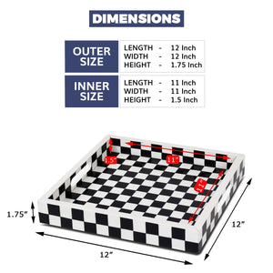 Checkered Black & White Decorative Tray 12x12 inch