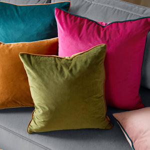 Meridian Velvet Cushion Olive/Ginger