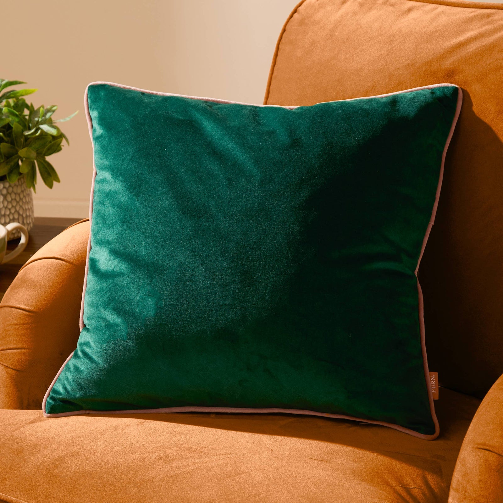 Meridian Velvet Cushion Emerald/Blush