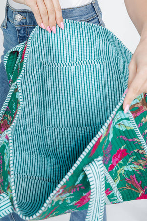 Floral & Bird Quilted Tote Bag