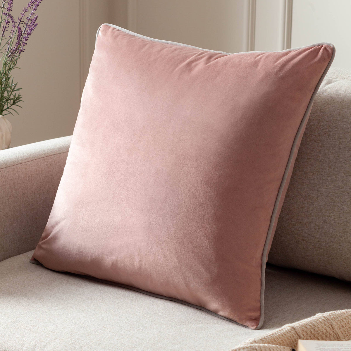 Meridian Velvet Cushion Blush/Grey