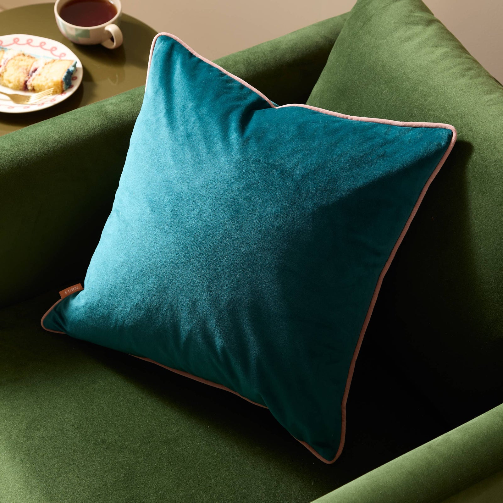 Meridian Velvet Cushion Teal/Blush