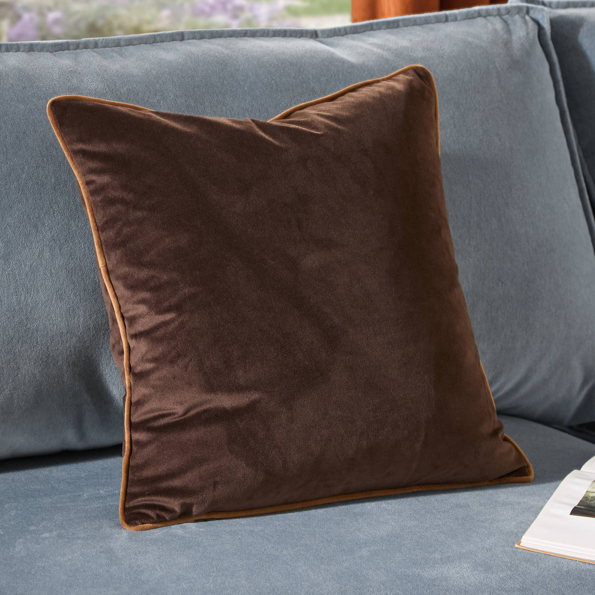 Meridian Velvet Cushion Chocolate/Caramel