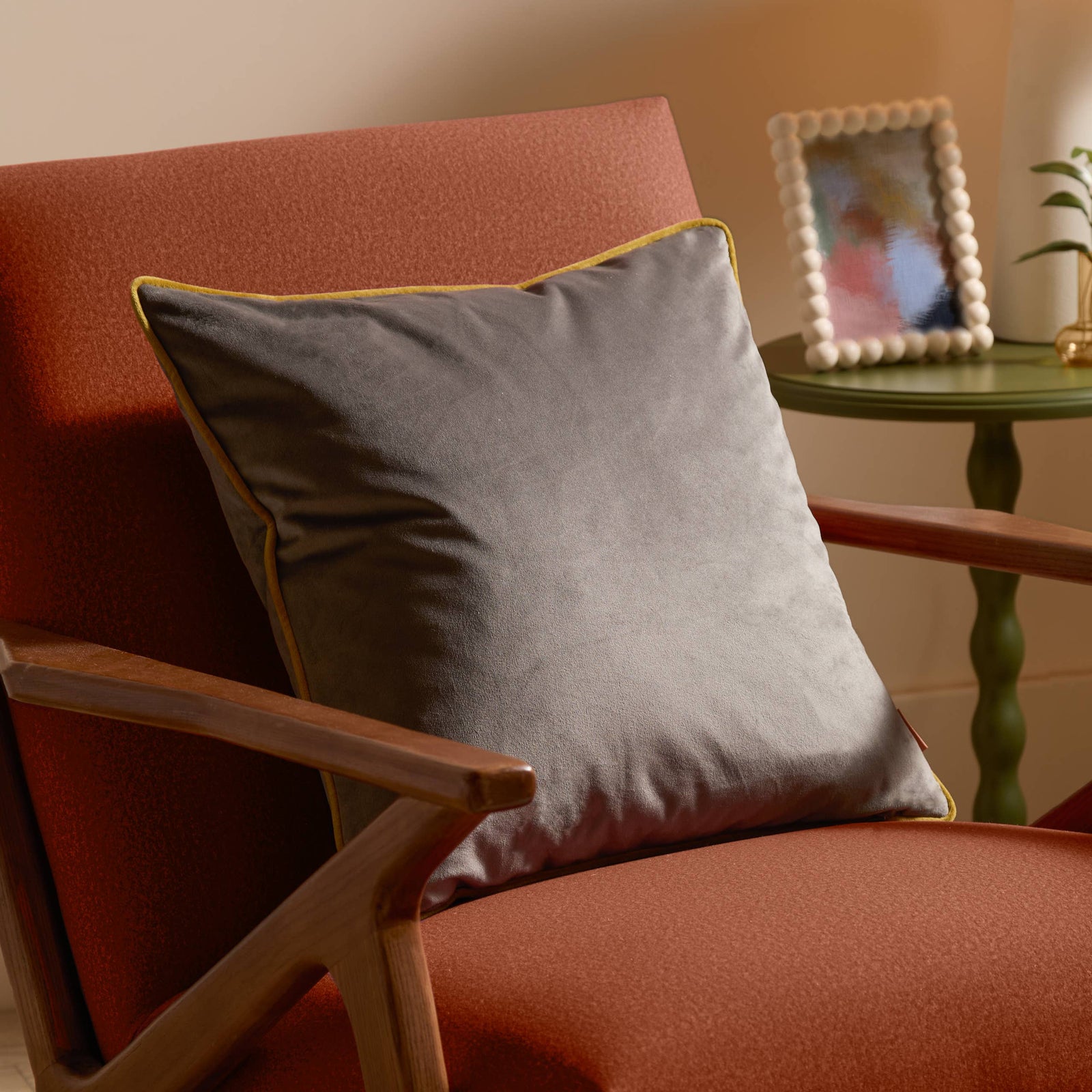 Meridian Velvet Cushion Charcoal/Moss