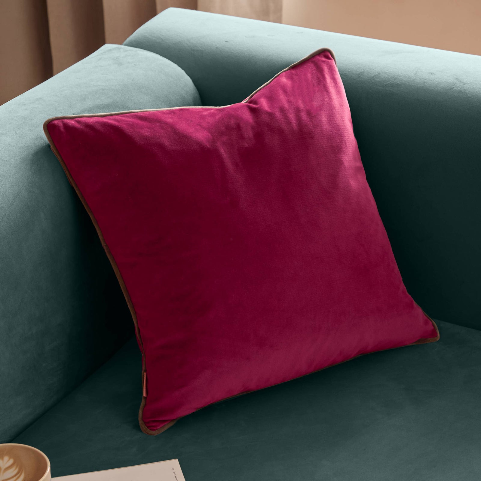 Meridian Velvet Cushion Cranberry/Mocha