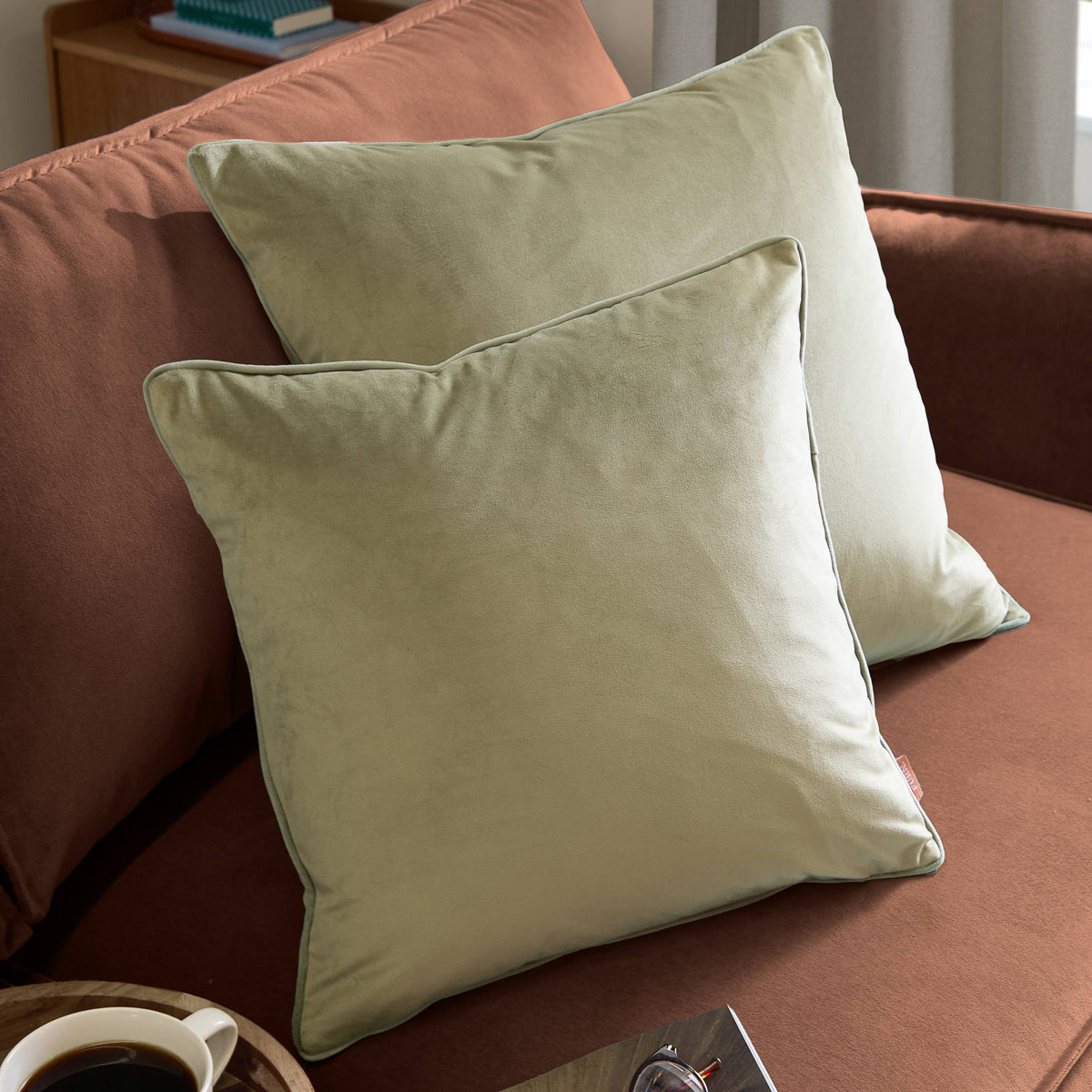 Meridian Velvet Cushion Sage/Green