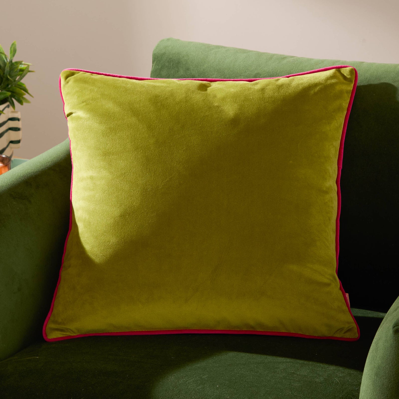 Meridian Velvet Cushion Lime/Hot Pink
