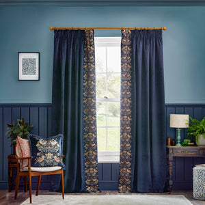 William Morris Strawberry Thief Embroidered Velvet Cushion Indigo