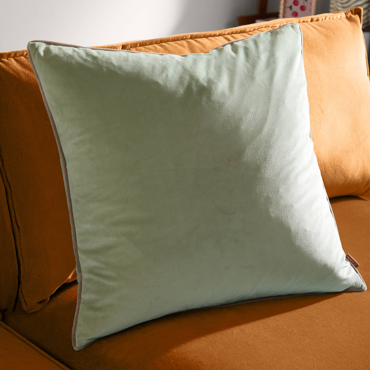 Meridian Velvet Cushion Eucalyptus/Natural