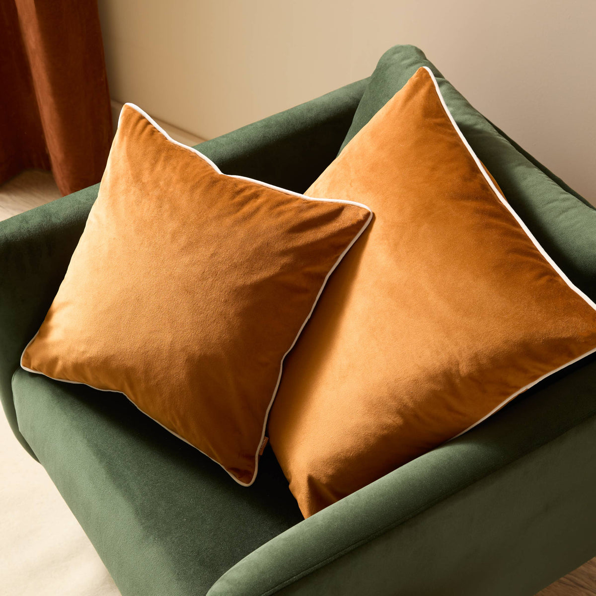 Meridian Velvet Cushion Ginger/Ecru