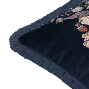William Morris Strawberry Thief Embroidered Velvet Cushion Indigo