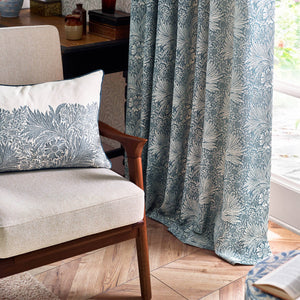 William Morris Marigold Embroidered Cushion-Indigo