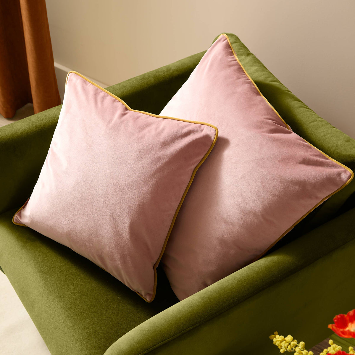 Meridian Velvet Cushion Blush/Gold