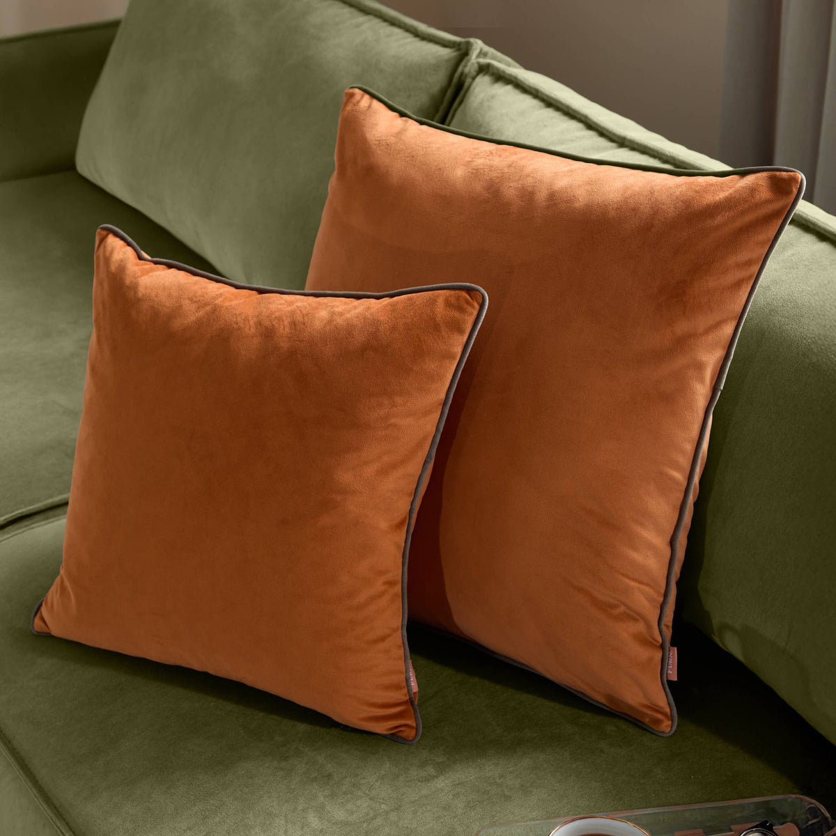 Meridian Velvet Cushion Pumpkin/Mocha