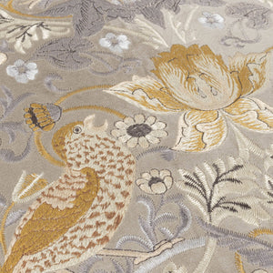 William Morris Strawberry Thief Embroidered Velvet Cushion-Biscuit