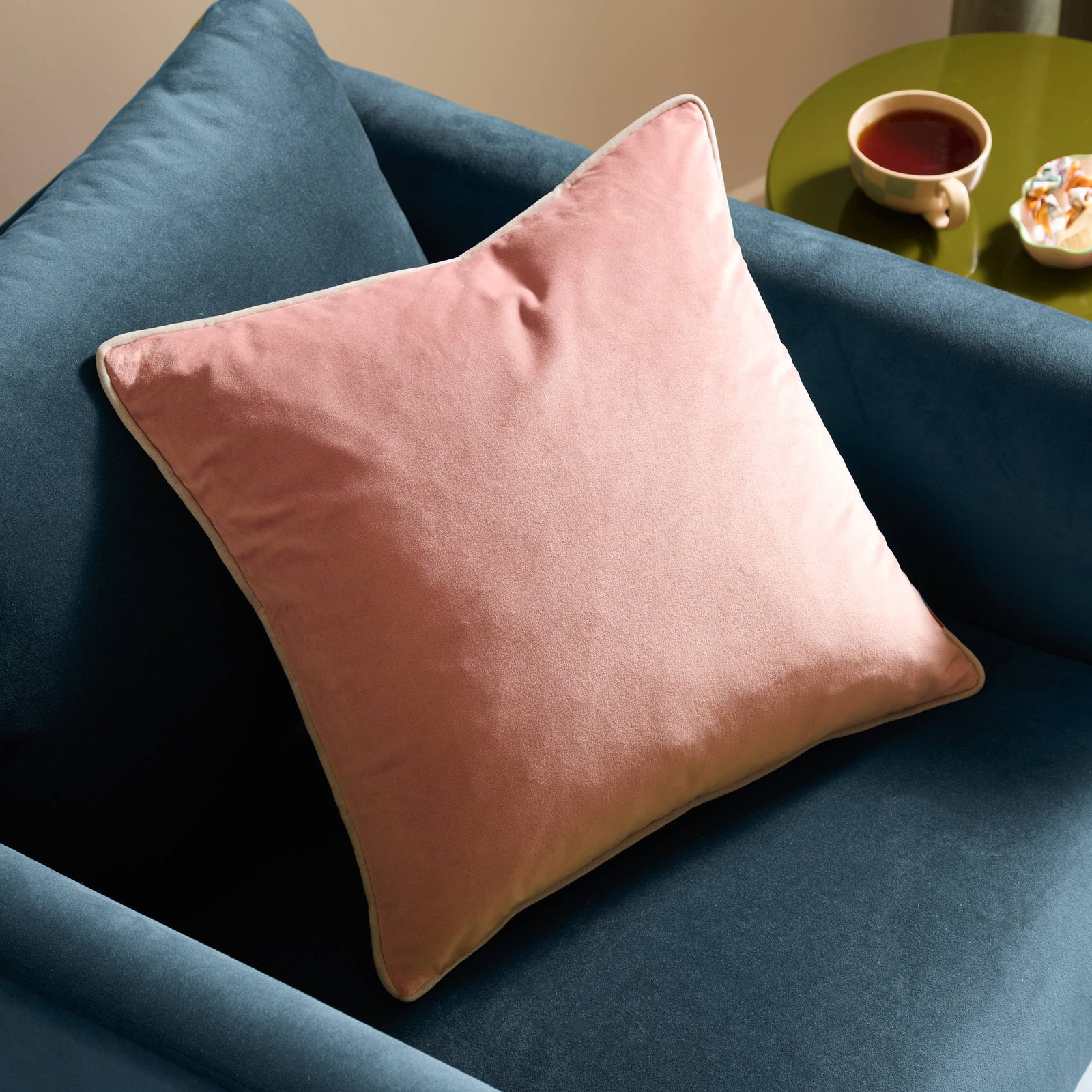 Meridian Velvet Cushion Blush/Grey