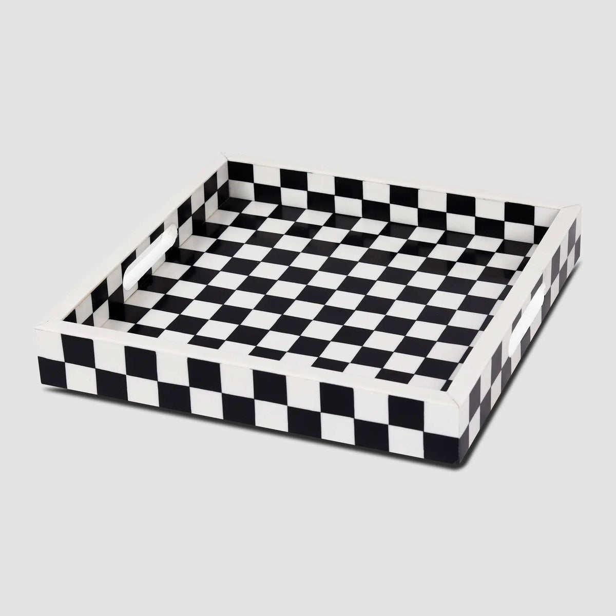 Checkered Black & White Decorative Tray 12x12 inch