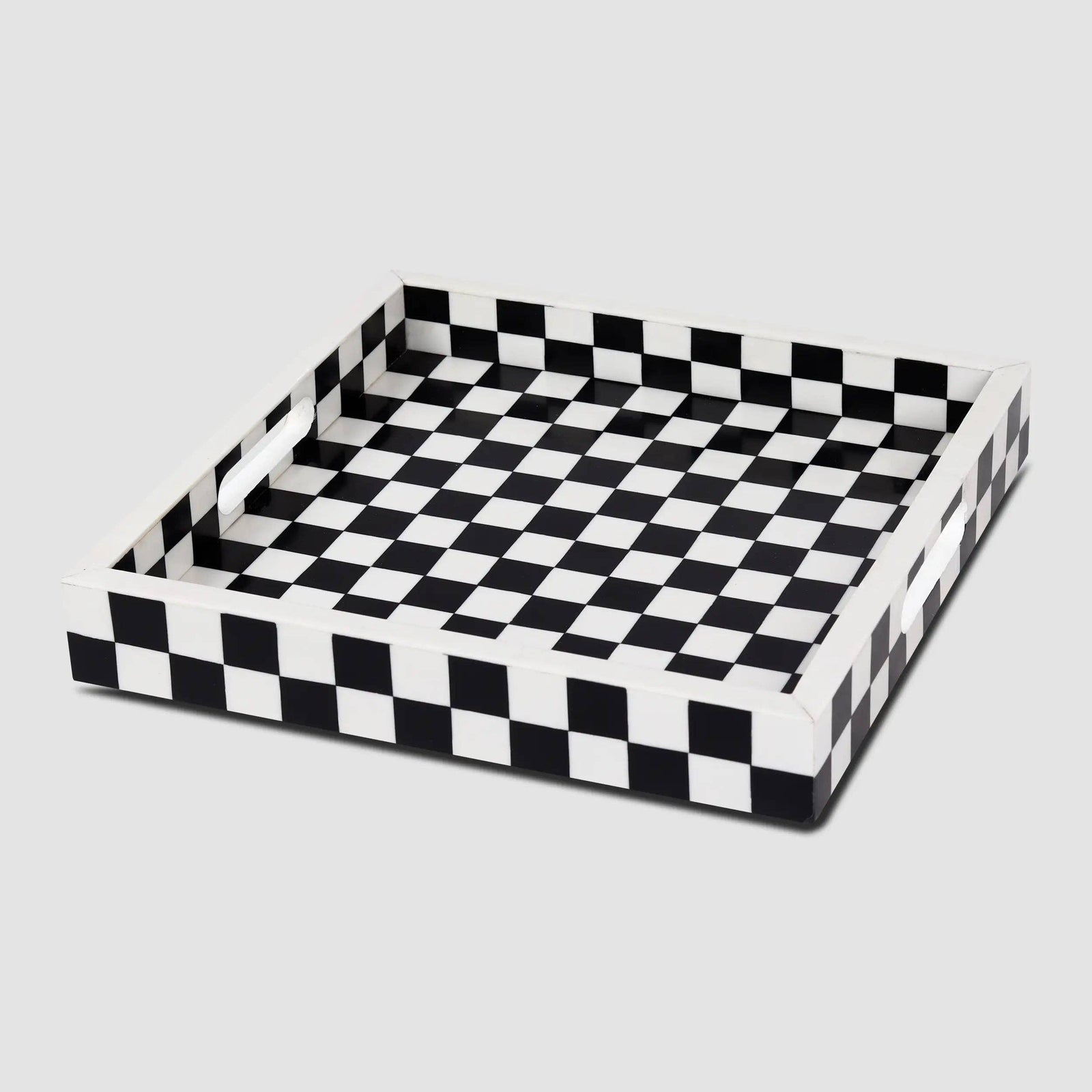 Checkered Black & White Decorative Tray 12x12 inch