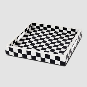 Checkered Black & White Decorative Tray 12x12 inch