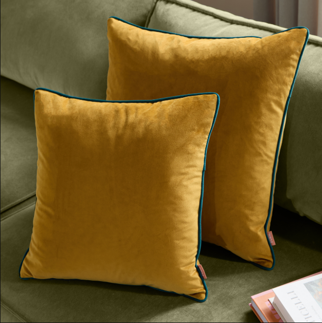 Meridian Velvet Cushion Ochre/Teal