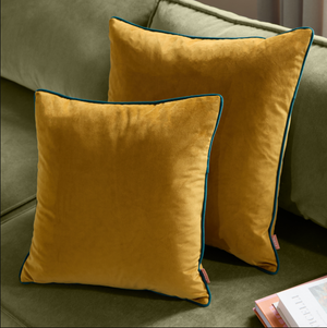 Meridian Velvet Cushion Ochre/Teal