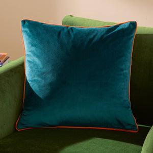 Meridian Velvet Cushion Teal/Clementine