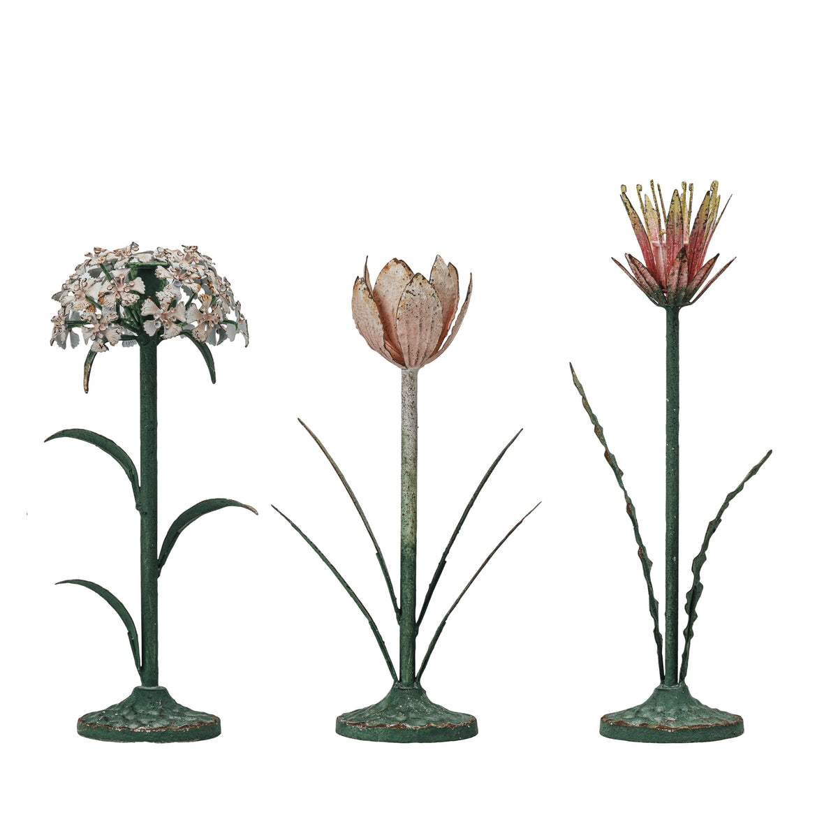 Metal Toleware Flower Candle Holder