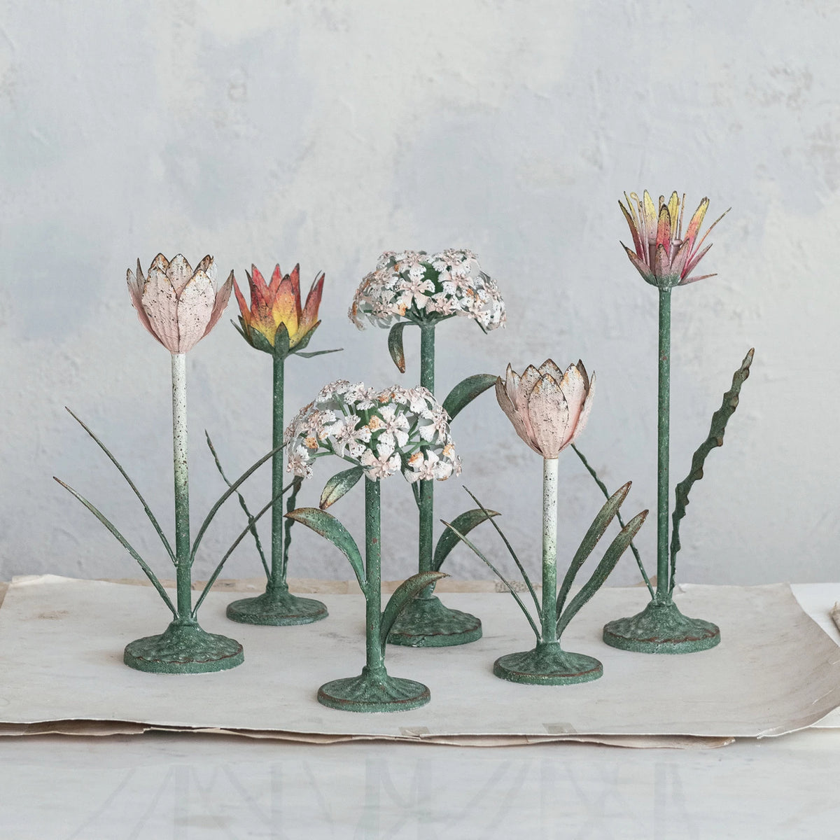 Metal Toleware Flower Candle Holder