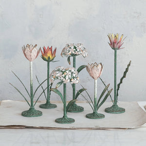 Metal Toleware Flower Candle Holder