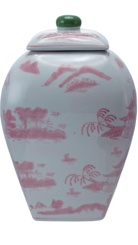 Hand Painted Stoneware Ginger Jar with Landscape Pattern