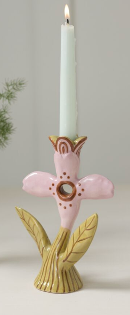 Soft Petal Candleholder with Pink Flower