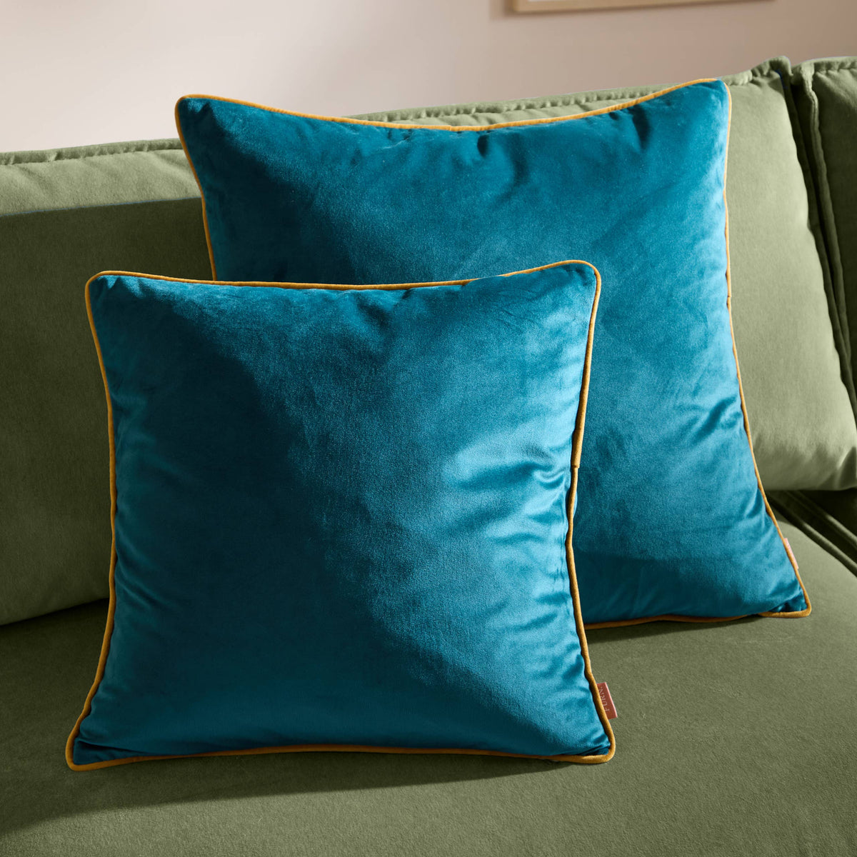 Meridian Velvet Cushion Teal/Ochre