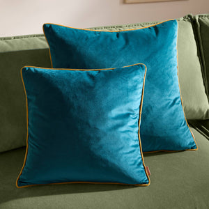 Meridian Velvet Cushion Teal/Ochre