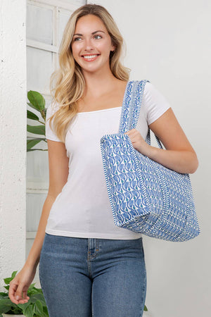 Blue Floral Vines - Quilted Cotton Tote Bag