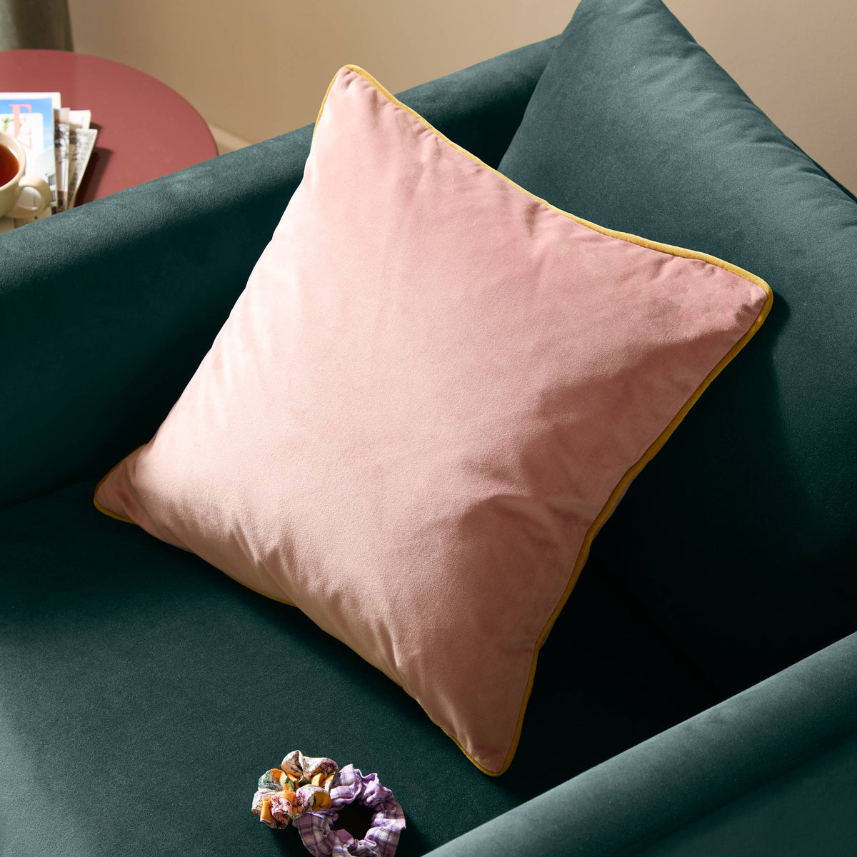 Meridian Velvet Cushion Blush/Gold