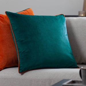 Meridian Velvet Cushion Teal/Clementine