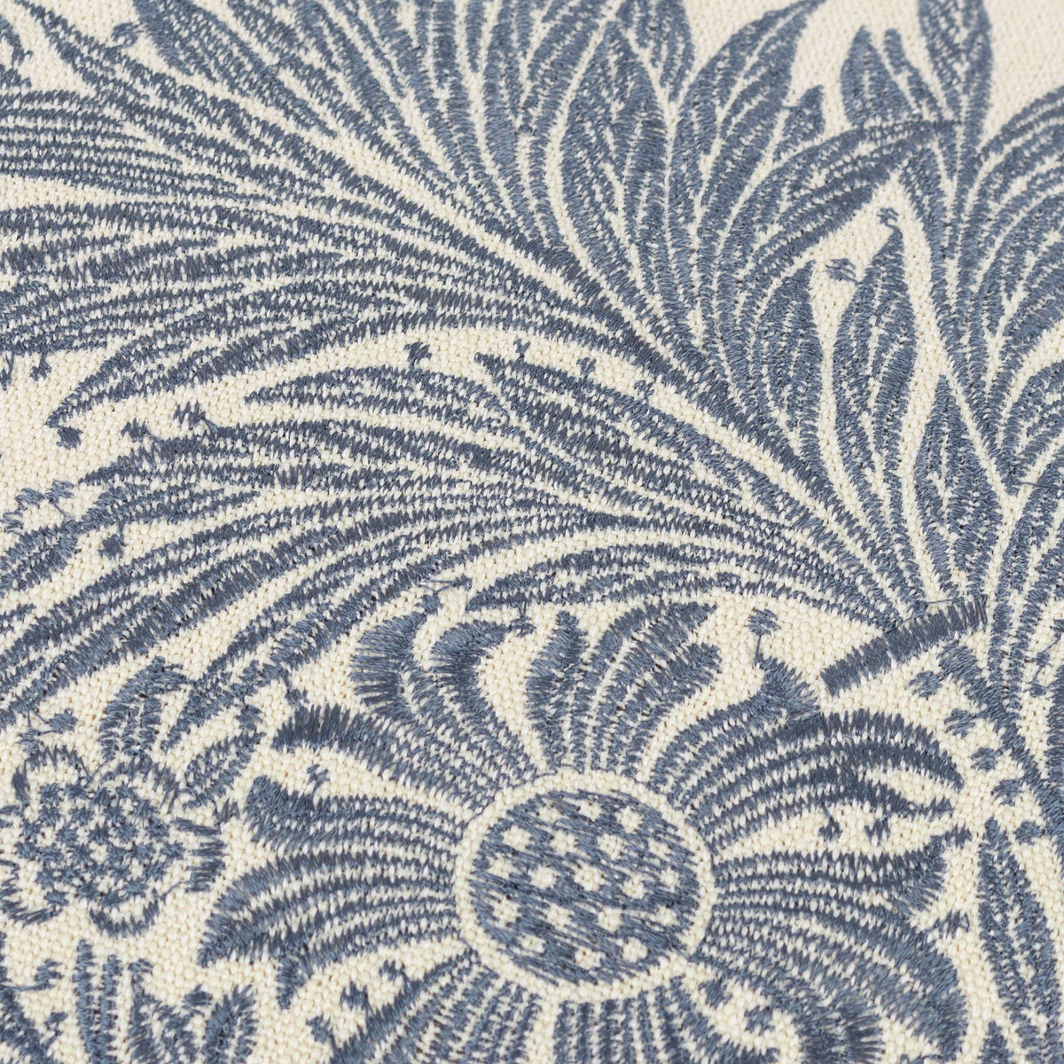 William Morris Marigold Embroidered Cushion-Indigo