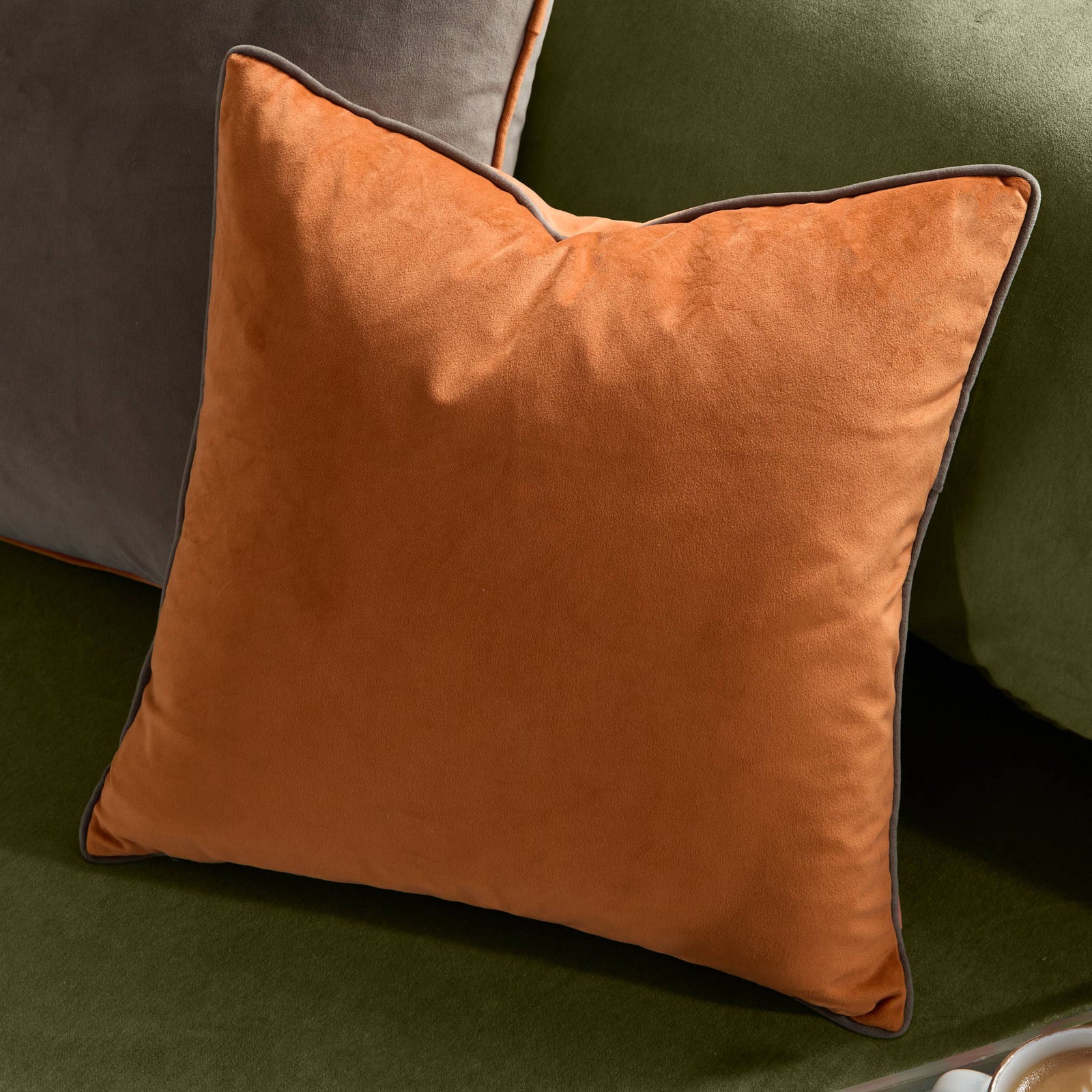 Meridian Velvet Cushion Pumpkin/Mocha