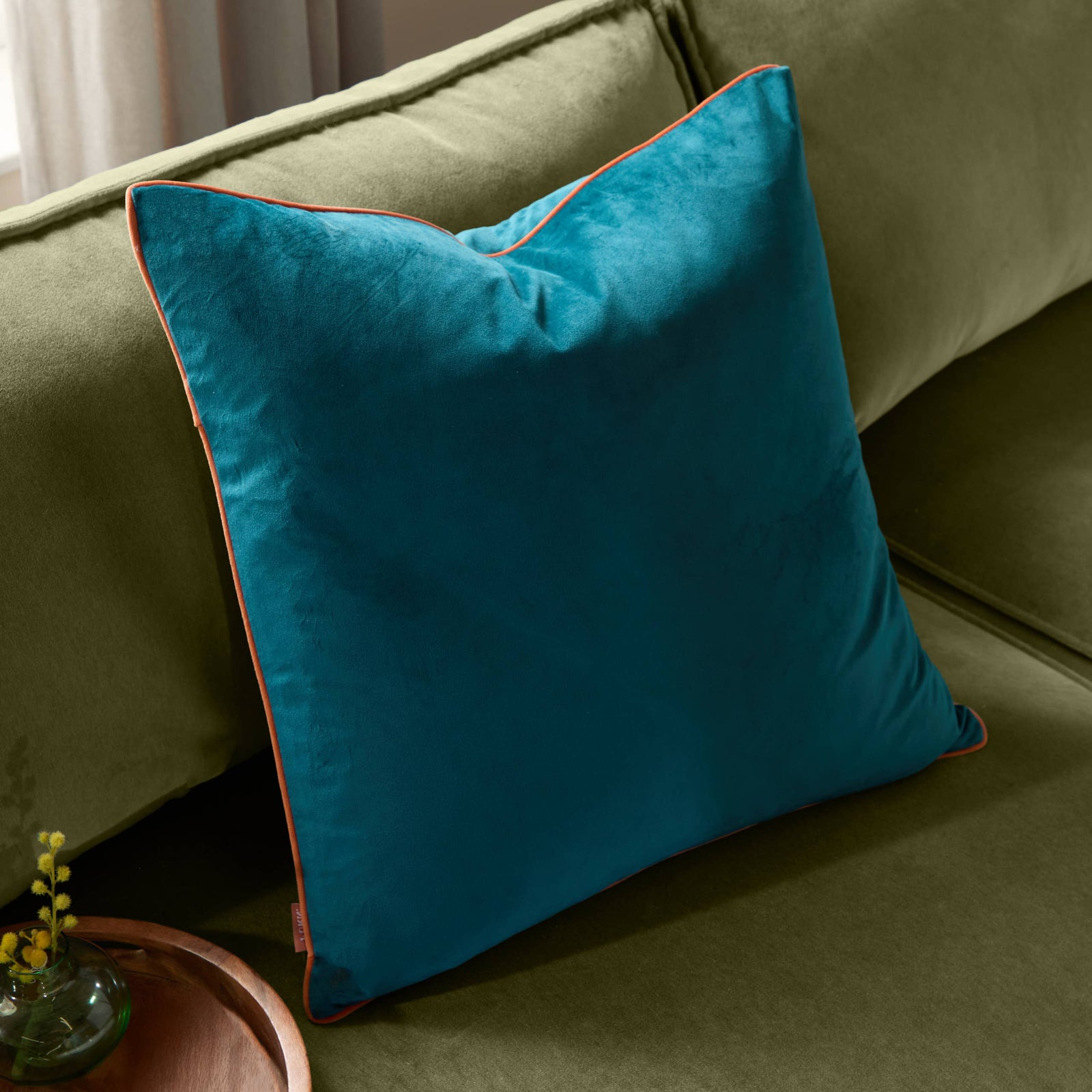 Meridian Velvet Cushion Teal/Tiger