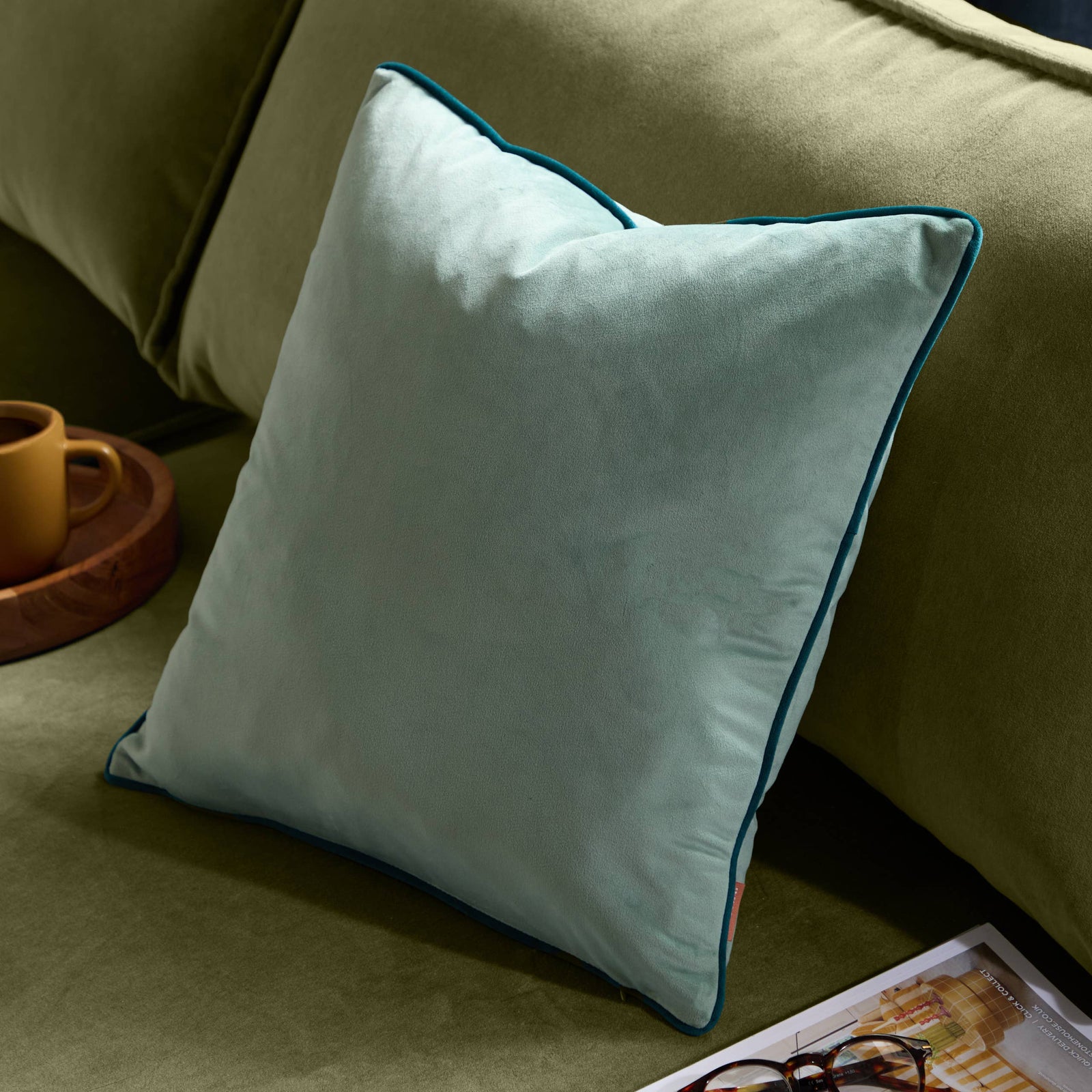 Meridian Velvet Cushion Mineral/Teal