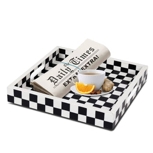 Checkered Black & White Decorative Tray 12x12 inch