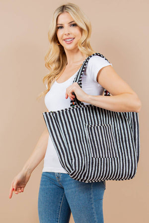 Floral Black Quilted Tote Bag
