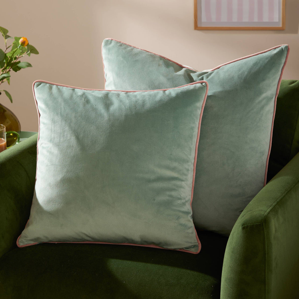 Meridian Velvet Cushion Mineral/Blush
