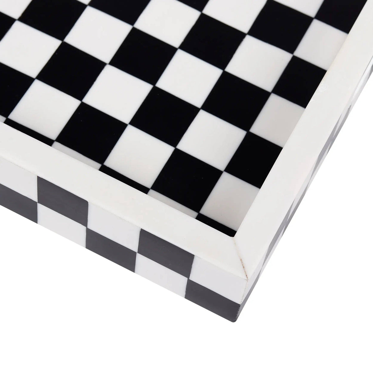 Checkered Black & White Decorative Tray 12x12 inch