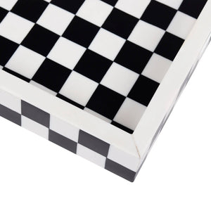 Checkered Black & White Decorative Tray 12x12 inch