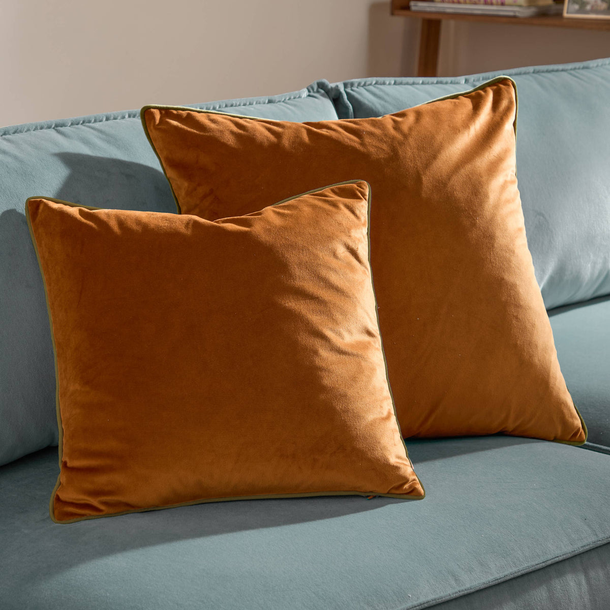Meridian Velvet Cushion Ginger/Olive
